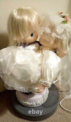 Rare 19 inch Animated Precious Moments Bride and Groom Dolls on Musical Base