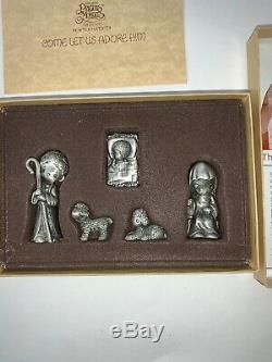 Rare In Box Precious Moments Mini Pewter Nativity-come Let Us Adore Him-1981