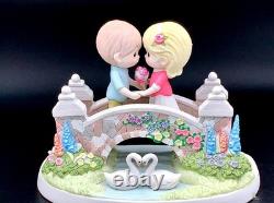 Rare Precious Moments Couple Bridge Figurine Swans Garden Scene