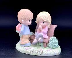 Rare Precious Moments Figurine Boy Surprises Girl With Flowers Perfect Christmas