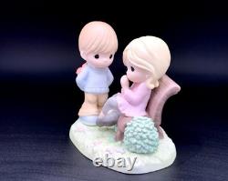 Rare Precious Moments Figurine Boy Surprises Girl With Flowers Perfect Christmas