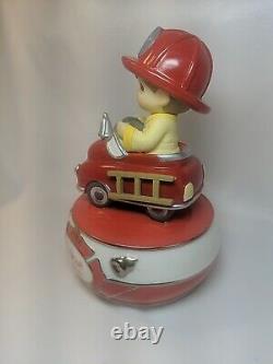 Rare! Precious Moments Fireman in Fire Truck Music Box To Your Rescue 2011