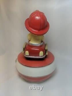 Rare! Precious Moments Fireman in Fire Truck Music Box To Your Rescue 2011