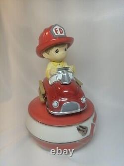 Rare! Precious Moments Fireman in Fire Truck Music Box To Your Rescue 2011
