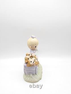 Retired'77 Precious Moments God Loveth A Cheerful Giver Free Puppies Figurine