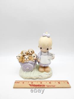 Retired'77 Precious Moments God Loveth A Cheerful Giver Free Puppies Figurine