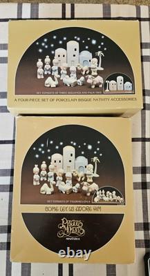 TWO Vintage E2395 Precious Moments Come Let Us Adore Him & E2387 Nativity Scene