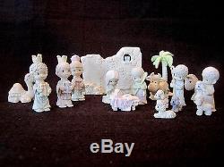 VTG PRECIOUS MOMENTS MINI PEWTER NATIVITY 19 PIECES IN ORIGINAL BOXES With WALL