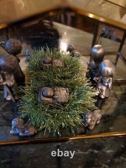 Vintage 1982 Precious Moments Pewter Miniature Nativity Set with Glass Manger