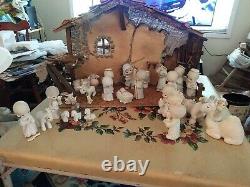 Vintage Precious Moments Nativity Scene 29 Piece Set WITH OLD MANGER CUTE