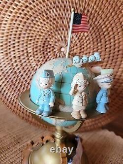 With Flag Topper'91 Enesco Precious Moments Musical Box Bless Those Who Serve